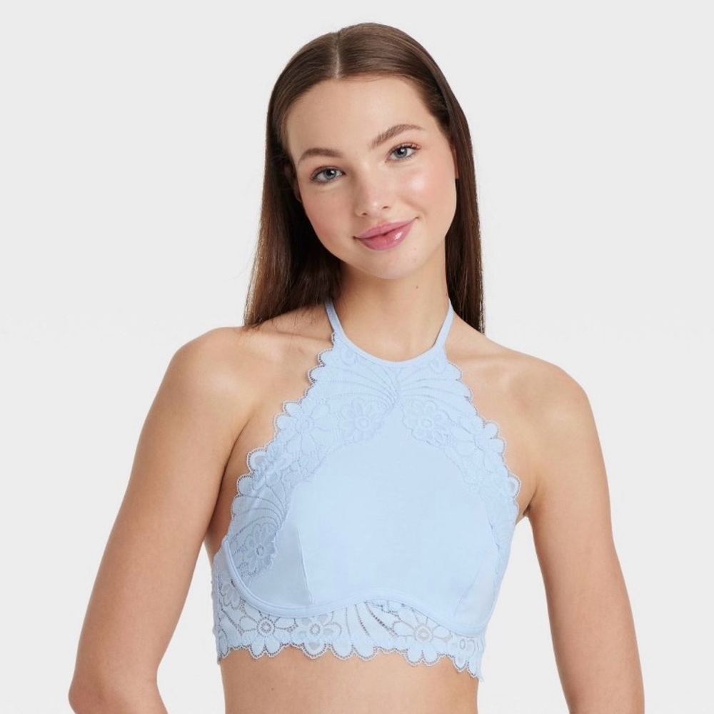 NWT Colsie Blue High Neck Lace Bralette Size S